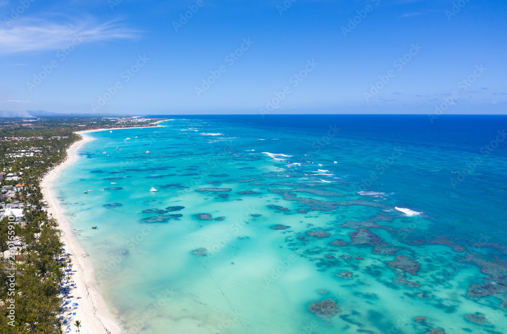 Aerial view with caribbean beach of Atlantic ocean