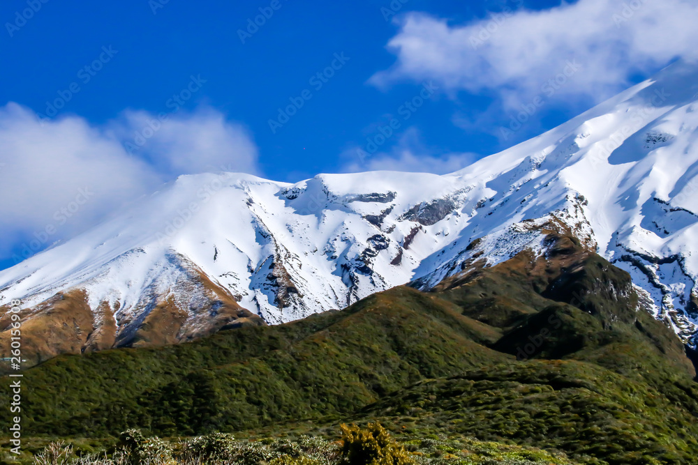 Snow covered Mount Taranaki, Taranaki, New Zealand