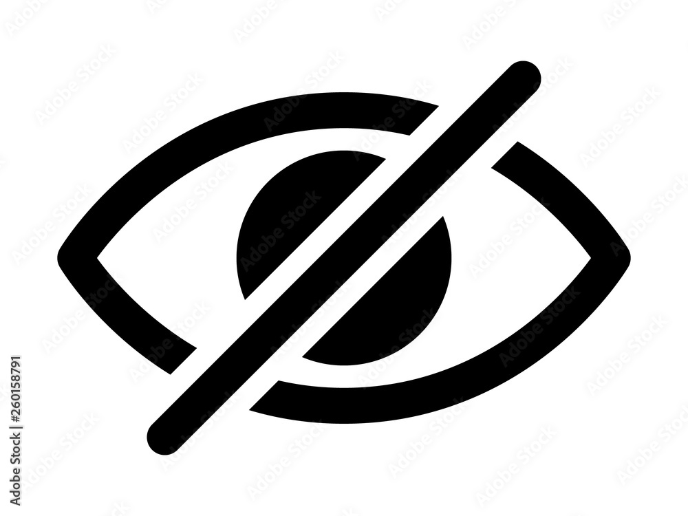 Hidden from view eye crossed out flat vector icon for apps and websites