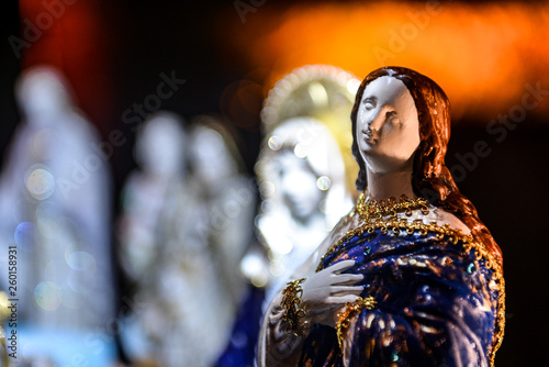 Virgin Mary statue, image of a saint on a blurred background, Mother of God, saint statue, photo panel, religious panel, mother mary photo