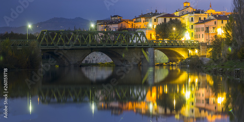 Night view of Umbertide's rocca, a little medieval city near perugia in umbria, crossed by the severe river
