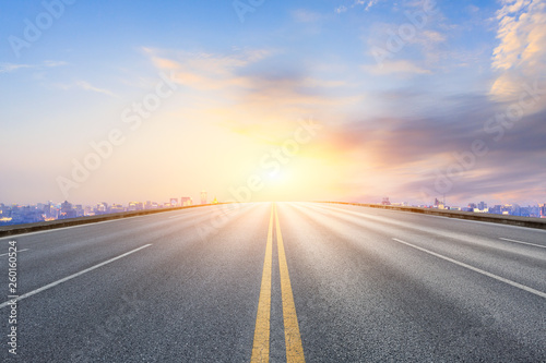 Straight asphalt highway passing through the city above in Hangzhou at night © ABCDstock