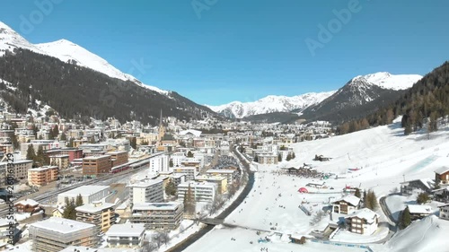 Aerial view of Davos city and Swiss Alps, Grisons, Switzerland photo