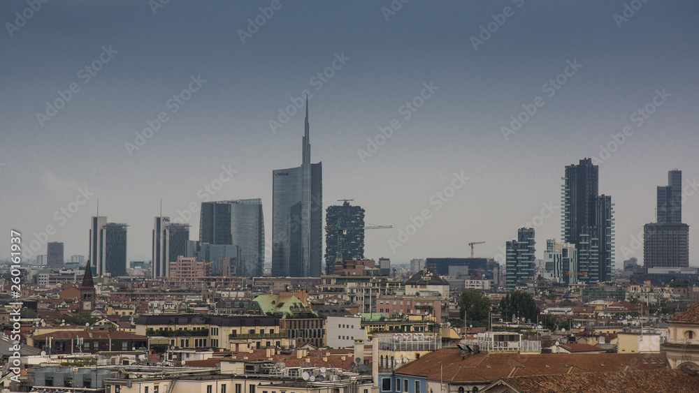 view on financial district of milan from dome