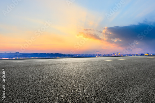 Asphalt highway passing through the city above in Hangzhou at sunset © ABCDstock