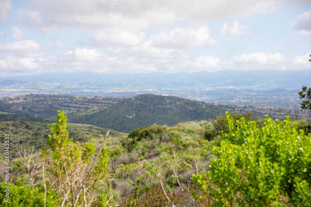 Obraz premium California mountain top from Aliso & Woods Canyon Wilderness trail in the spring after a rainy season, Laguna Beach, CA hiking trails.