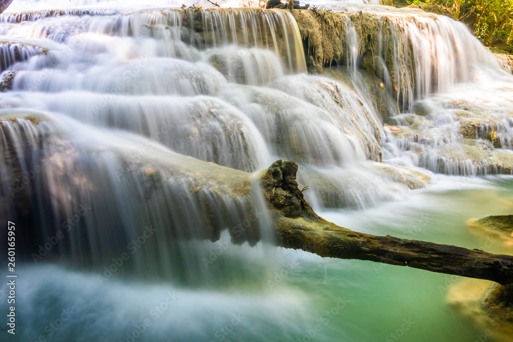 Erawan Waterfall in National Park, Thailand,Blue emerald color waterfall Erawan Waterfall in National Park, Thailand,Blue emerald color waterfall
