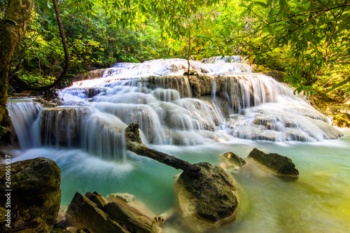 Erawan Waterfall in National Park  Thailand Blue emerald color waterfall
