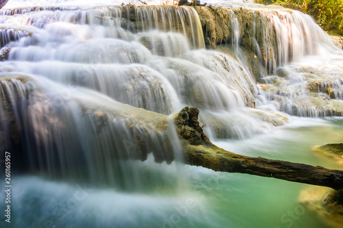Erawan Waterfall in National Park, Thailand,Blue emerald color waterfall