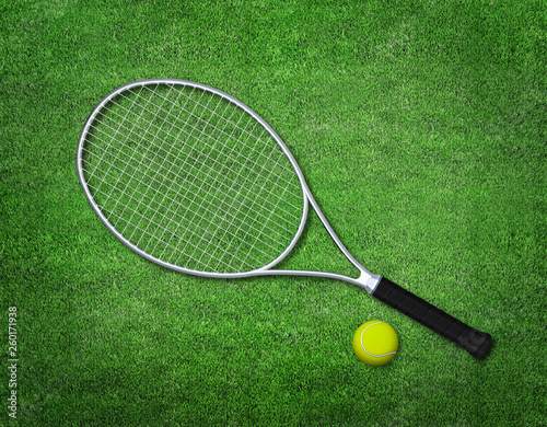 3d rendering of tennis ball in tennis court. Sport Background © Aomarch