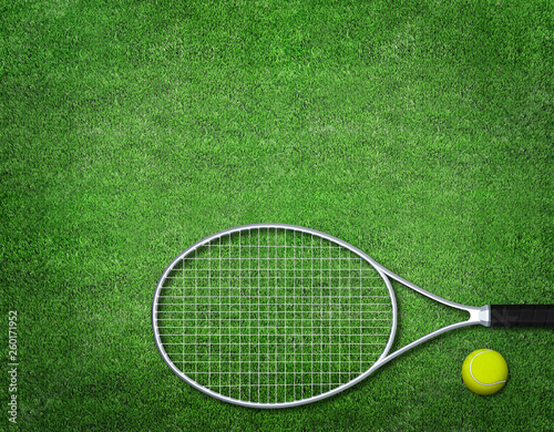 3d rendering of tennis ball in tennis court. Sport Background © Aomarch