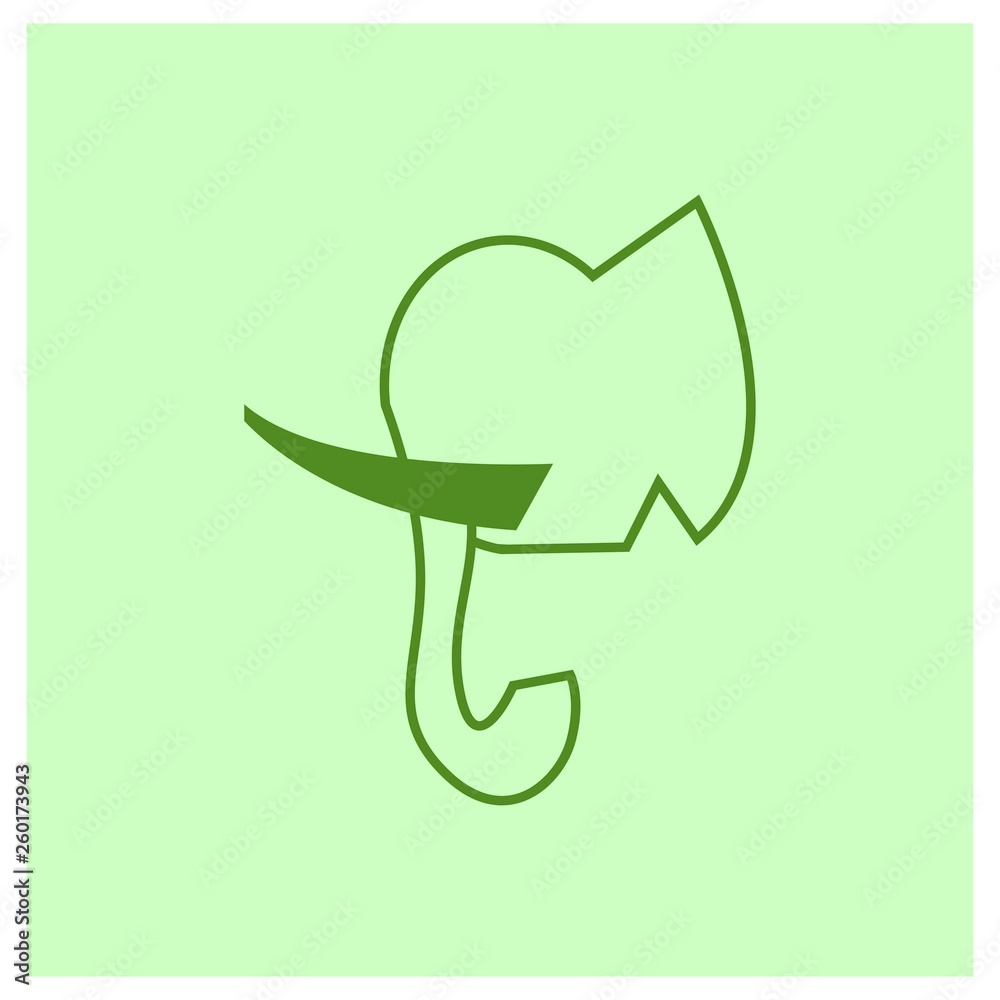 Elephant icon in outline style on light green background color.- vector Elephant icon in outline style on light green background color.- vector