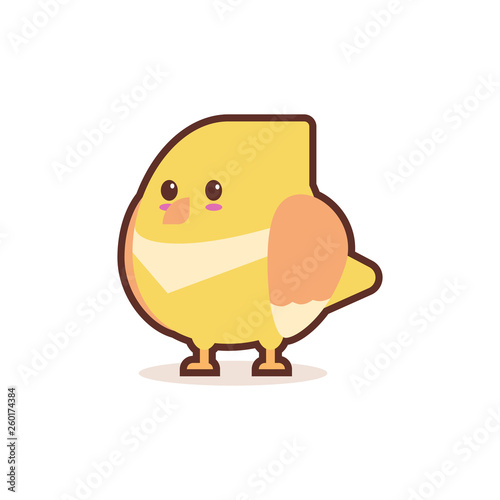 cute little yellow chick cartoon comic character with smiling face happy emoji anime kawaii style funny animals for kids concept