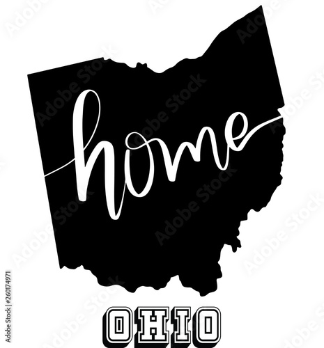 Ohio state map with home hand lettered in white
