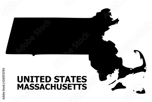 Vector Flat Map of Massachusetts State with Caption