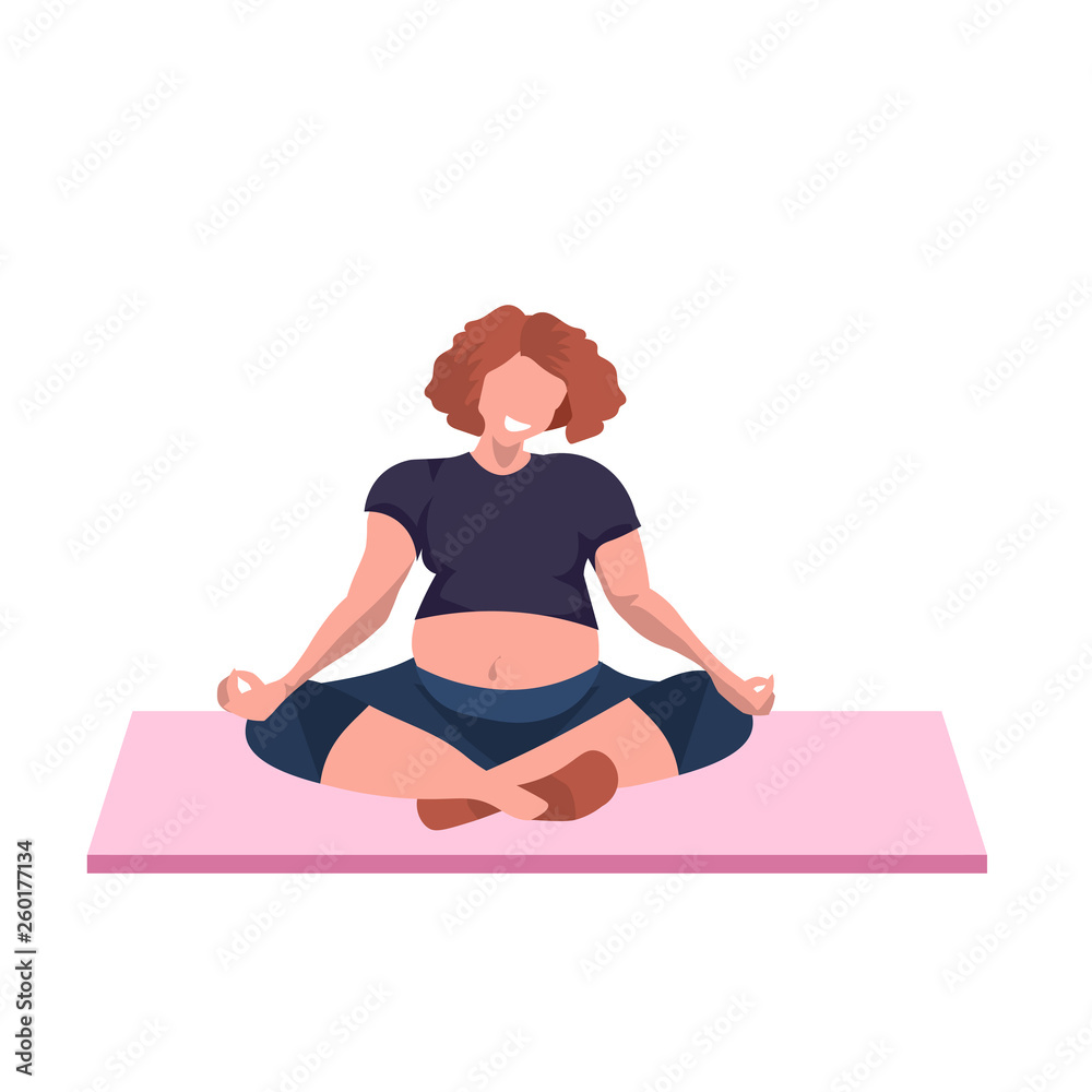 fat obese woman sitting lotus pose overweight girl doing yoga exercises meditation concept female cartoon character full length flat fat obese woman sitting lotus pose overweight girl doing yoga exercises meditation concept female cartoon character full length flat