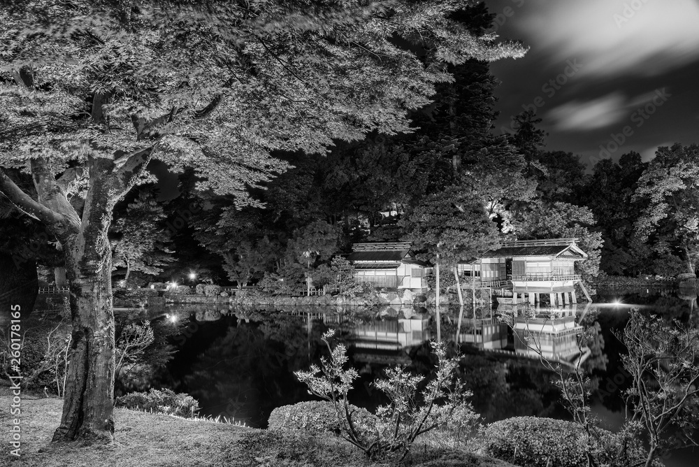 Japanese Garden Kenrokuen in Kanazawa, Japan at night