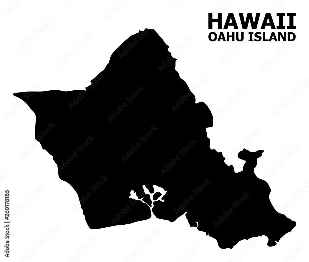 Vector Flat Map of Oahu Island with Caption