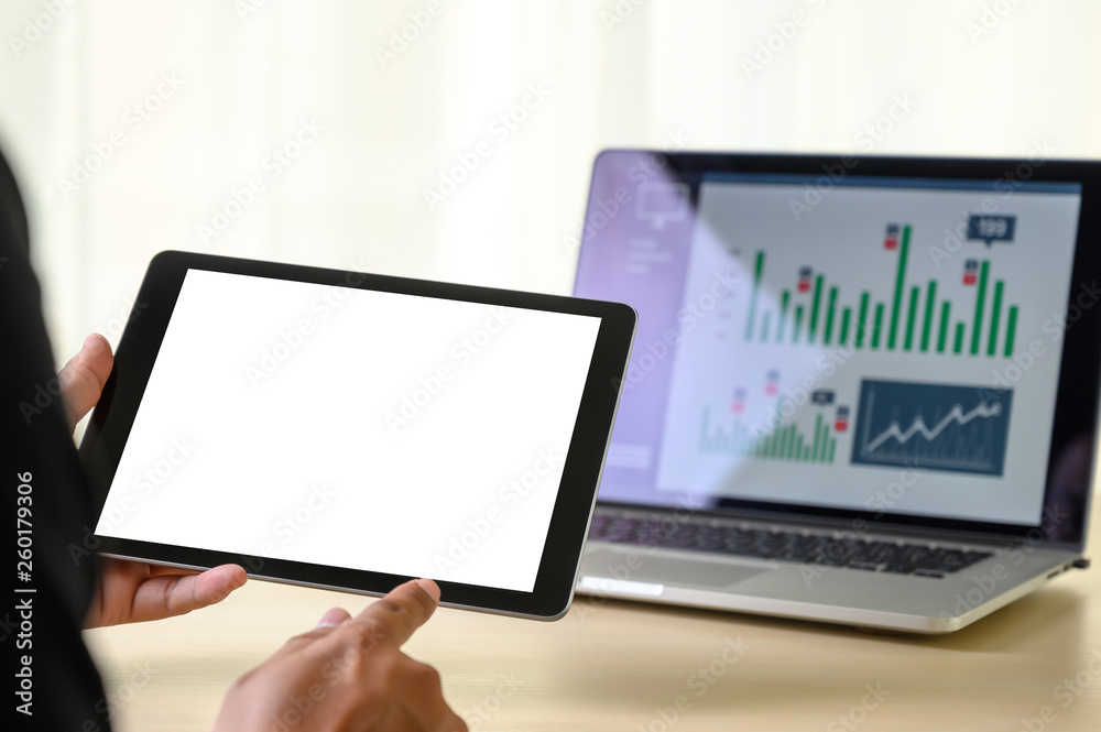 man hands multitasking man using tablet close up close up working in office man hands multitasking man using tablet close up close up working in office