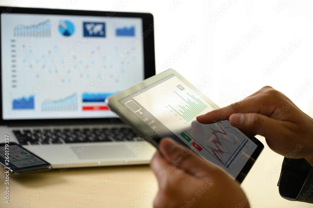 business man work chart schedule or planning financial report data methodology