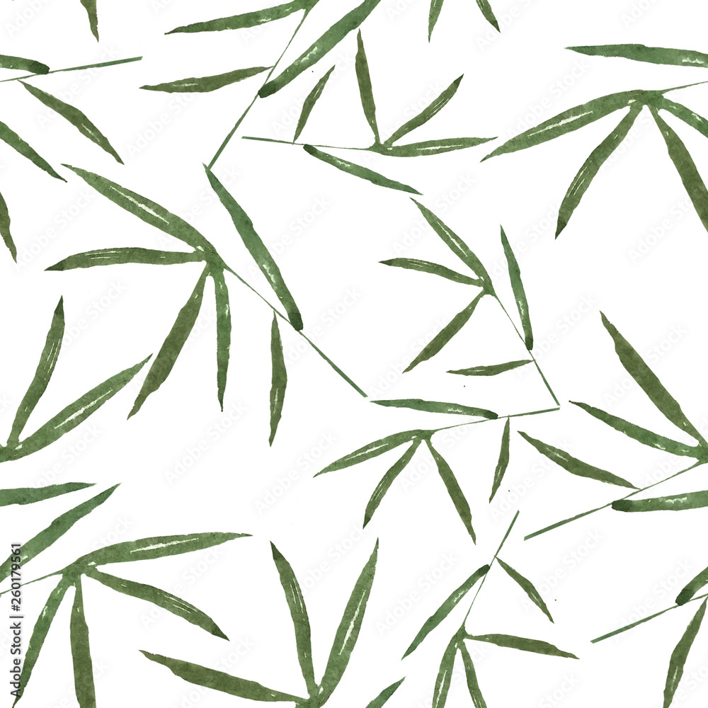 Naklejka premium wzór z liści bambusa. akwarela ilustracja do dekoracji i projektowania tapet, kart, tekstyliów.