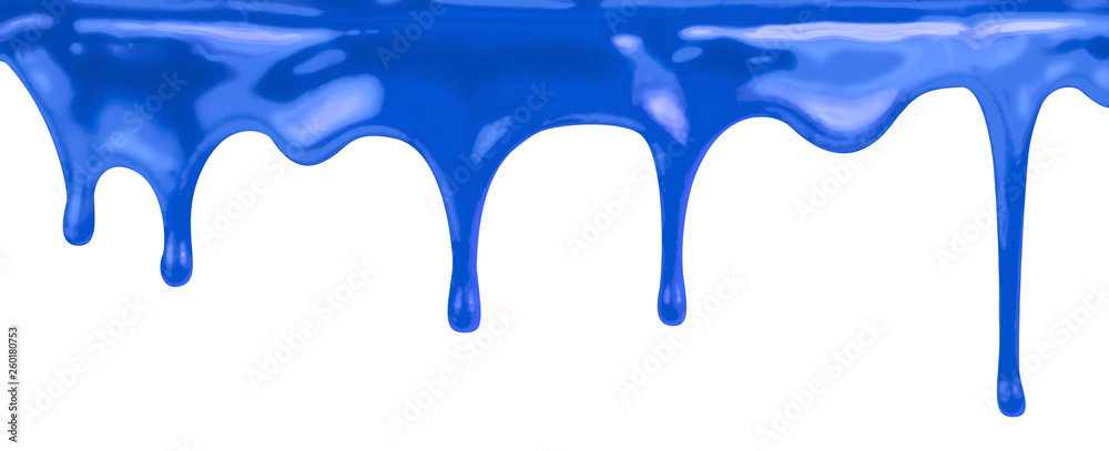 liquid blue paint dripping on white with clipping path included