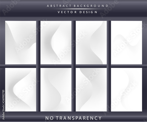 Soft white & grey tone, abstract wavy lines minimal concept backgrounds. Vertical A4 page size brochure & flyer template set.