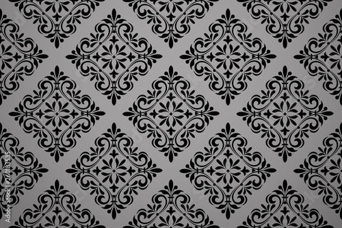Wallpaper in the style of Baroque. Seamless vector background. Black floral ornament. Graphic pattern for fabric, wallpaper, packaging. Ornate Damask flower ornament