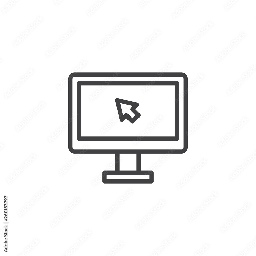 Computer mouse cursor click line icon. linear style sign for mobile concept and web design. PC monitor with mouse arrow outline vector icon. Symbol, logo illustration. Pixel perfect vector graphics Computer mouse cursor click line icon. linear style sign for mobile concept and web design. PC monitor with mouse arrow outline vector icon. Symbol, logo illustration. Pixel perfect vector graphics