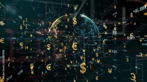 Money exchange of Euros, pounds, dollars and yen currency financial money market