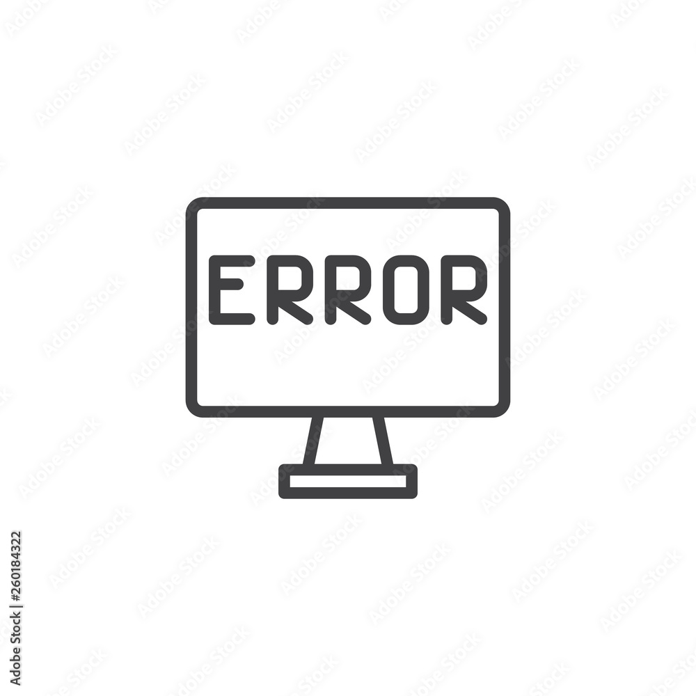 Computer error screen line icon. linear style sign for mobile concept and web design. Error sign on a computer monitor outline vector icon. Symbol, logo illustration. Pixel perfect vector graphics Computer error screen line icon. linear style sign for mobile concept and web design. Error sign on a computer monitor outline vector icon. Symbol, logo illustration. Pixel perfect vector graphics