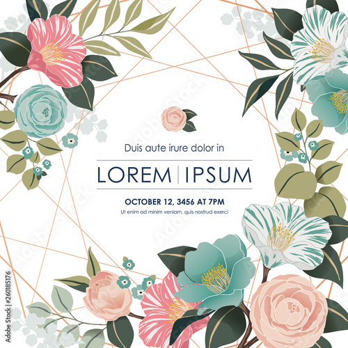  Vector illustration of a beatiful floral frame in spring for Wedding, anniversary, birthday and party. Design for banner, poster, card, invitation and scrapbook 