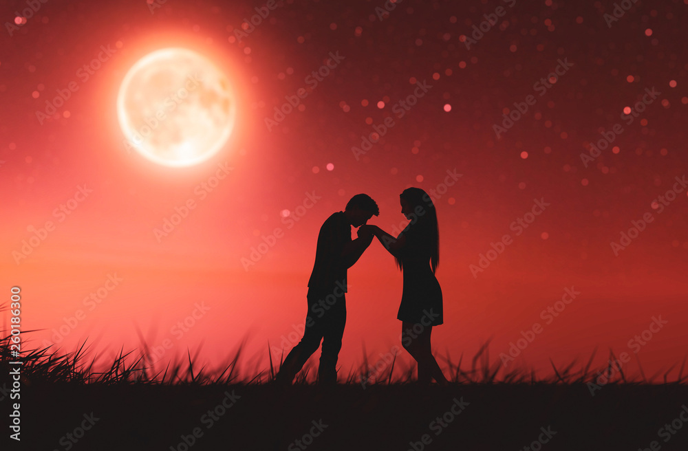 Love couples under the moonlight,3d rendering