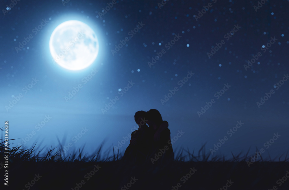Love couples under the moonlight,3d rendering