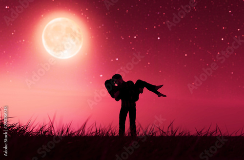 Love couples under the moonlight,3d rendering