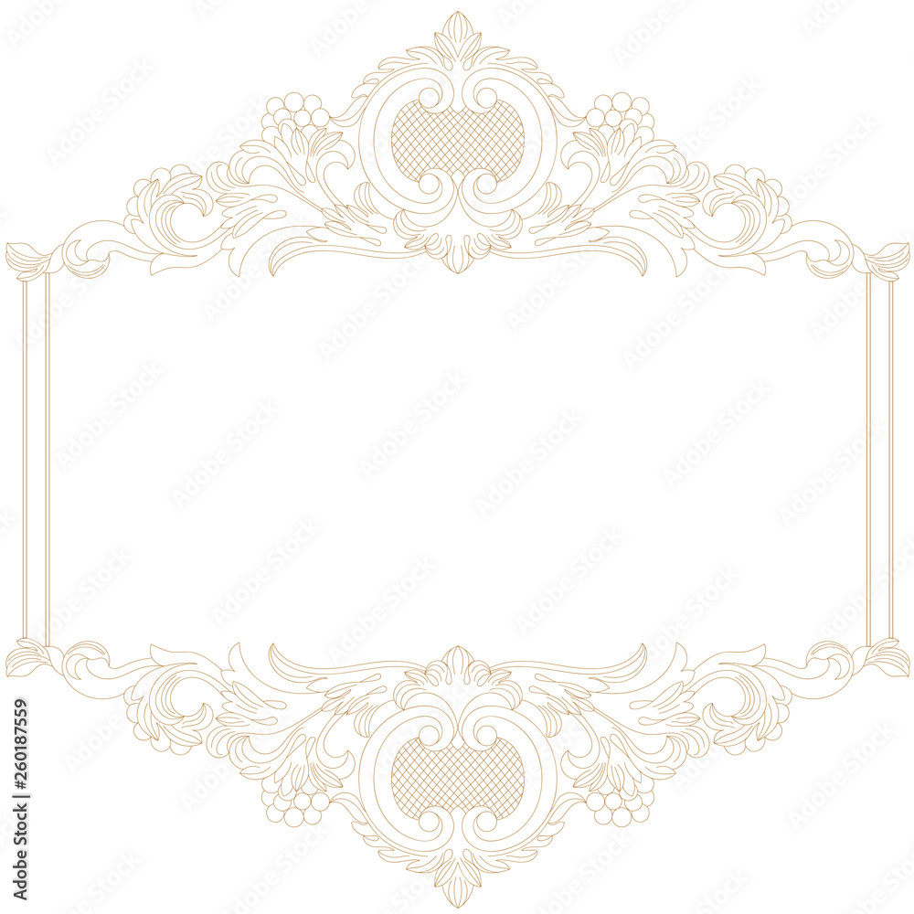 Golden vintage border frame engraving with retro ornament pattern in antique baroque style decorative design. Vector