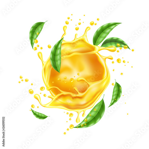 Vector 3d orange juice splash flowing liquid
