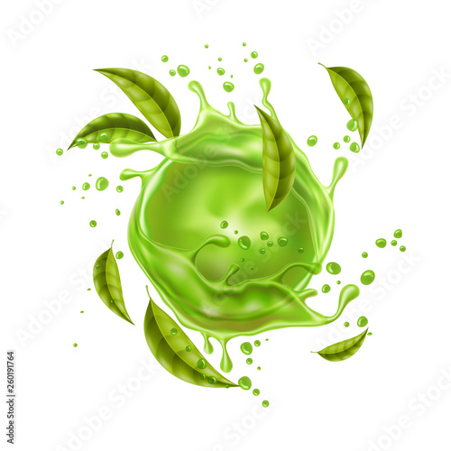 Vector green juice splash explosion green leaves