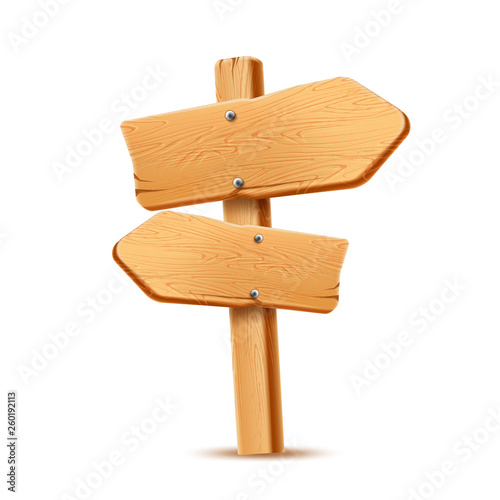 Vector realistic wooden signboard arrow signpost a