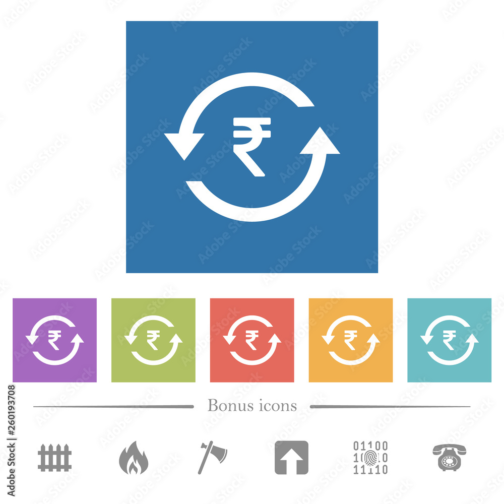 Rupee pay back flat white icons in square backgrounds Rupee pay back flat white icons in square backgrounds