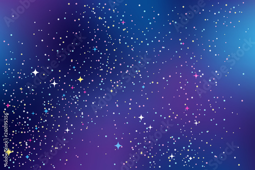 Night sky with stars. Vector abstract background in blue, purple and violet colors. Space galaxy colorful illustration.