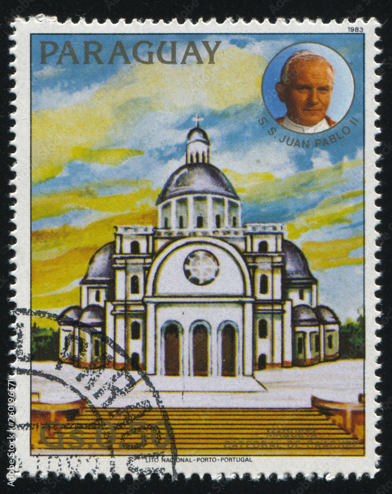 Cathedral of Asuncion and the portrait of Pope John Paul II