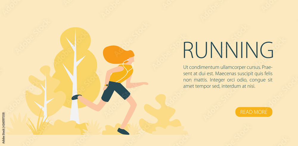 Running woman in motion.Training outdoor flat vector. Running woman in motion.Training outdoor flat vector.