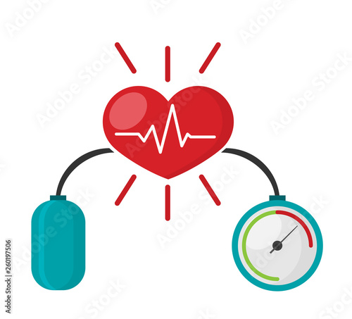 Blood pressure concept with blood pressure meter and heart, vector illustration in flat style