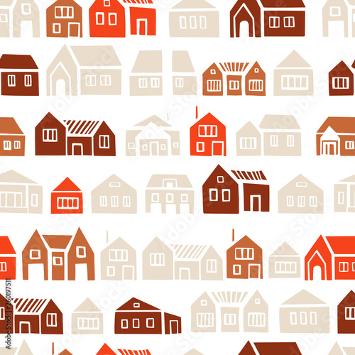 Hand drawn houses.  Vector  seamless pattern.