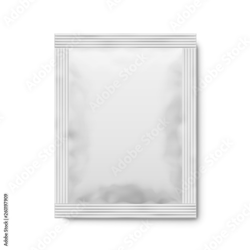 White matte paper sachet. Vector 3d illustration.