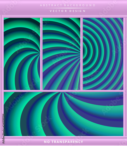 Dark blue and turquoise color toned,  swirl 3d lines minimal concept abstract backgrounds, banners set. Vertical & horizontal composition brochure & flyer template set.