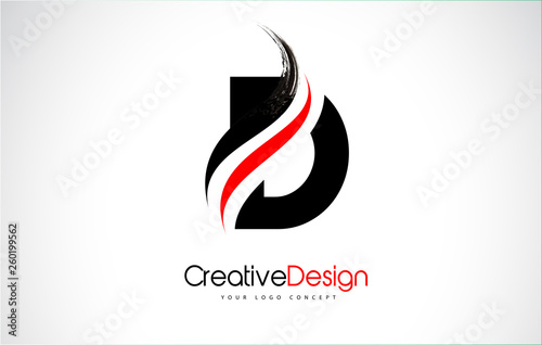 Red and Black D Letter Design Brush Paint Stroke