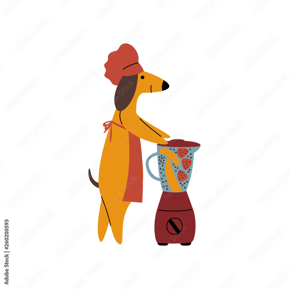 Purebred Brown Dachshund Dog Making Healthy Smoothie Using Mixer, Funny  Playful Pet Animal Cartoon Character Vector Illustration Stock Vector
