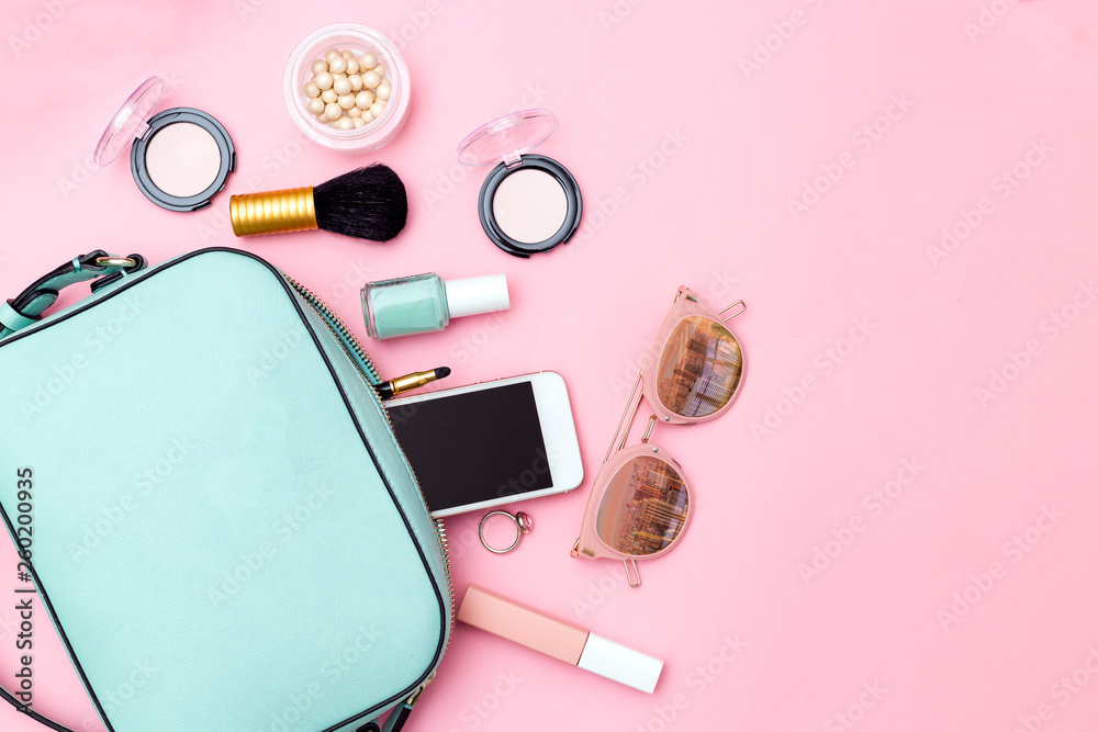 Φωτογραφία fashion and beauty accessories pastels color. Copy space
